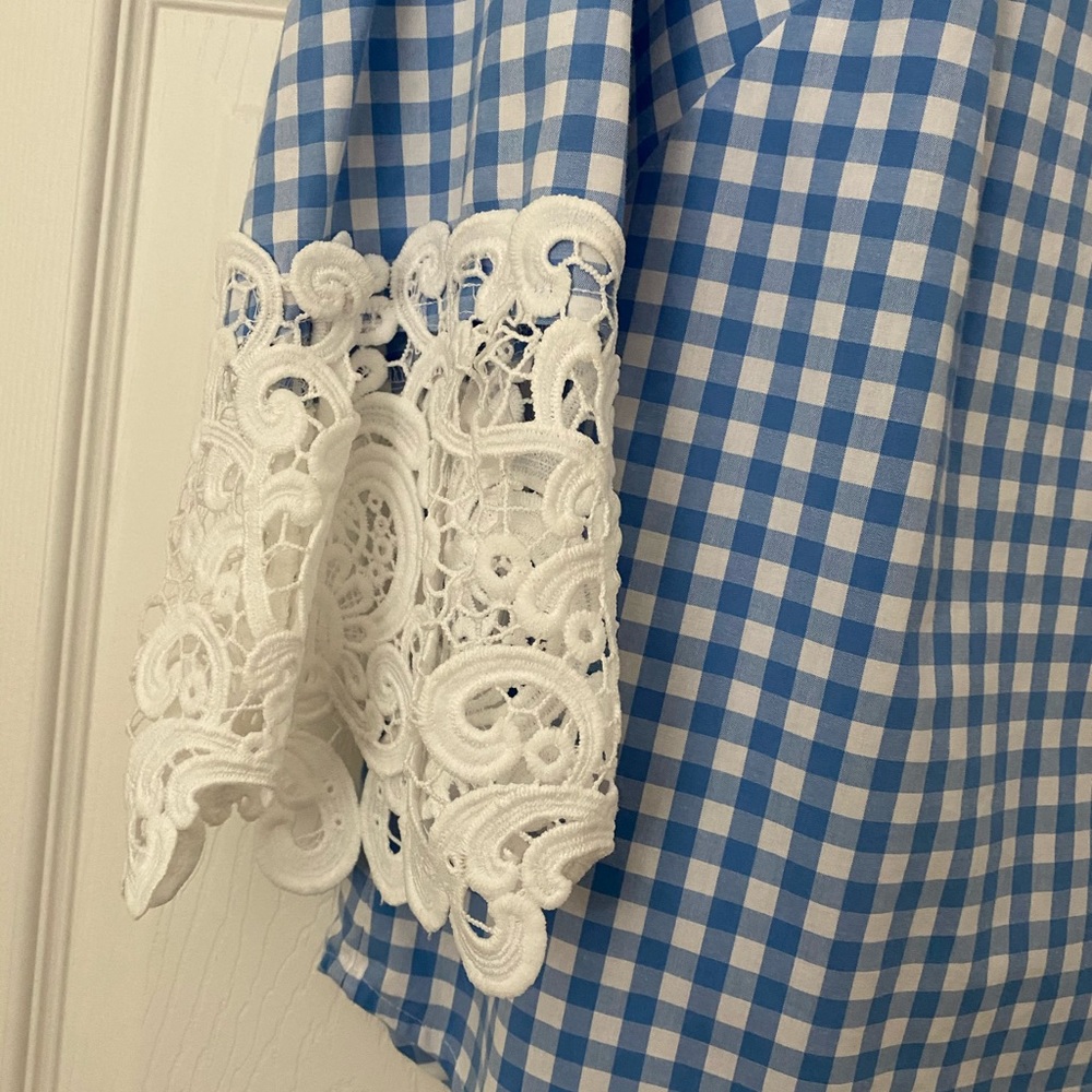 Blue Lace Sleeve Top Liz Claiborne - Picture 2 of 5